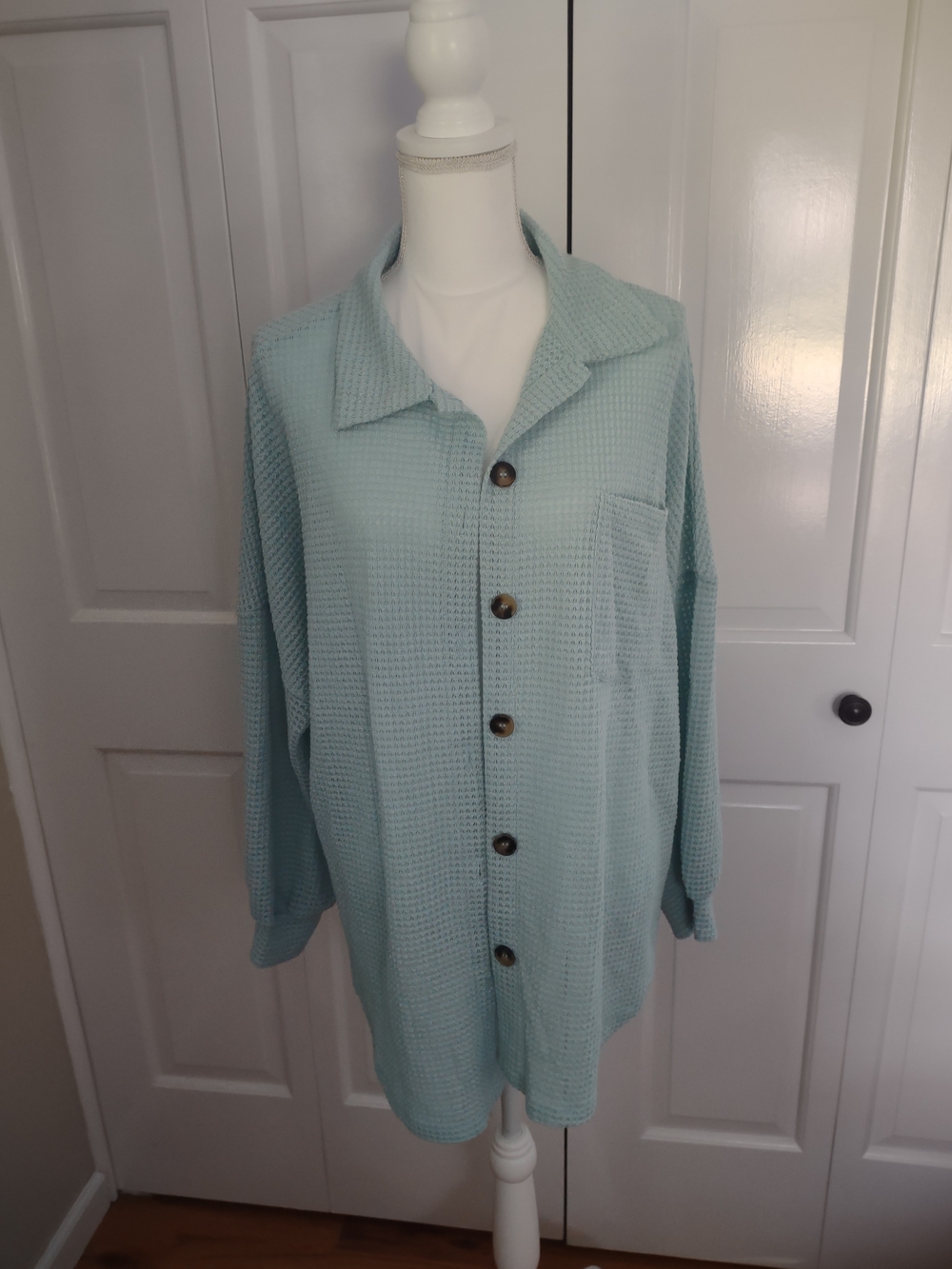 Relaxed Mint Waffle Button-Down Shirt